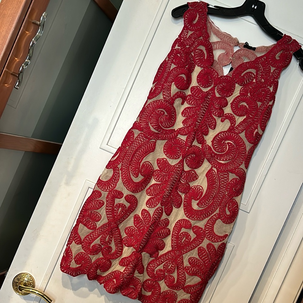 NBD Red Embroidery over Nude Dress-NWT-sz Large